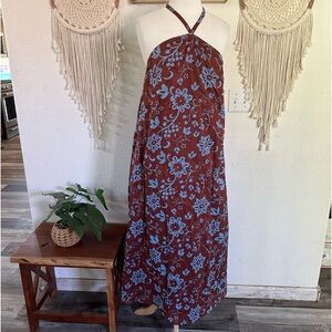 Faithful the brand blue and brown Hawaiian floral print halter dress small